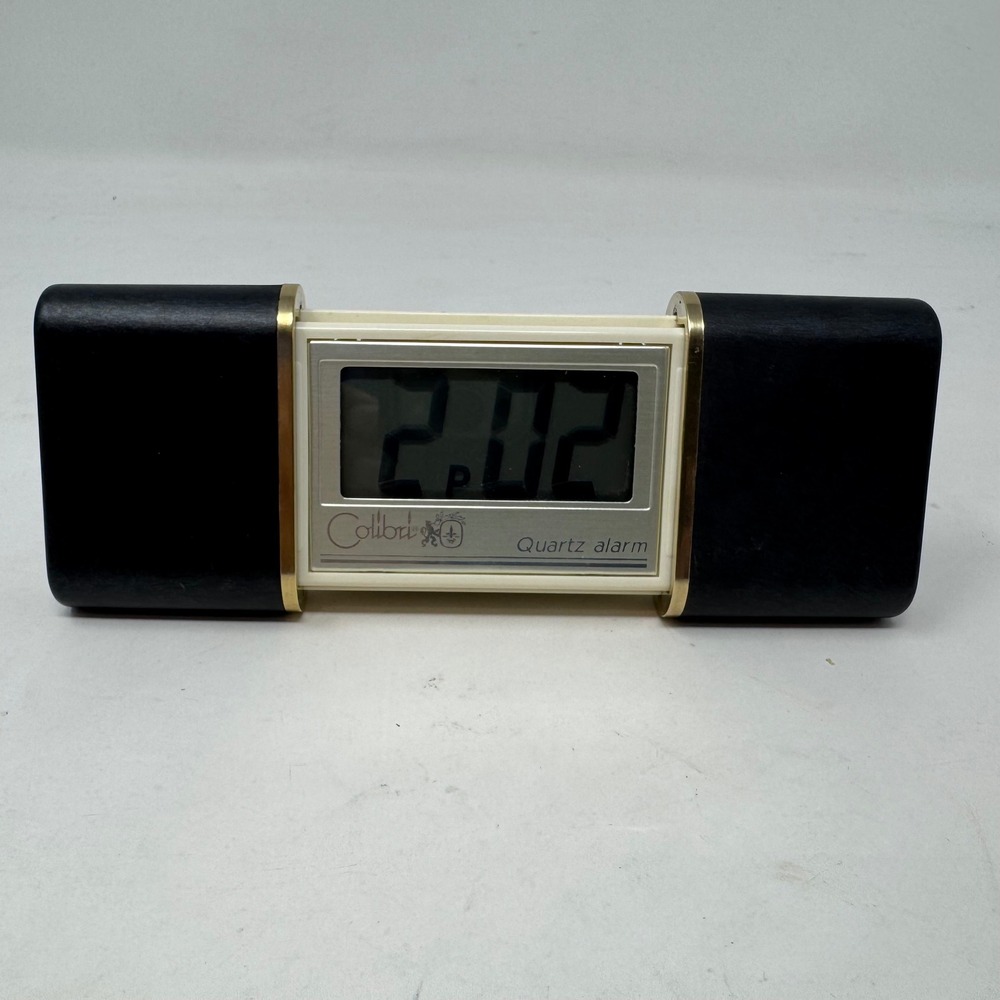 Colibri Vintage Digital Travel Alarm Clock Sliding Case Black Gold Tone Quartz
